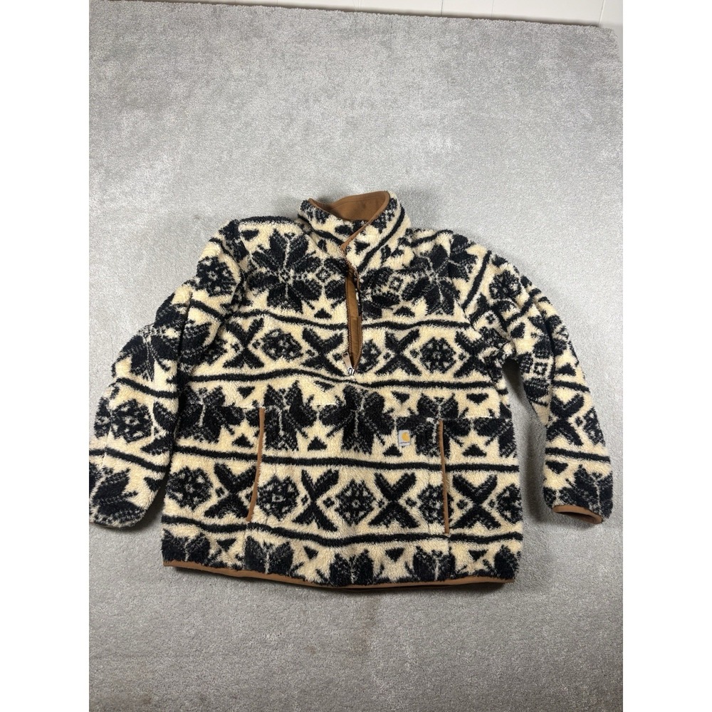 Carhartt Women's Loose Fit Fleece Pullover Oat Milk/Black Fairisle Size L